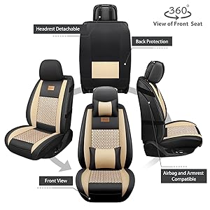 FREESOO Car Seat Cover Cushions PU Leather, Front Rear Full Set Car Seat Covers for 5 Seats Vehicle Suitable for Year Round Use(Black)