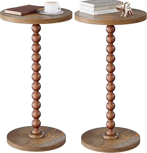 Mesa auxiliar redonda, mesa de bebidas para espacios pequeños, mesita de noche moderna con patas de madera de goma para sala de estar, dormitorio,