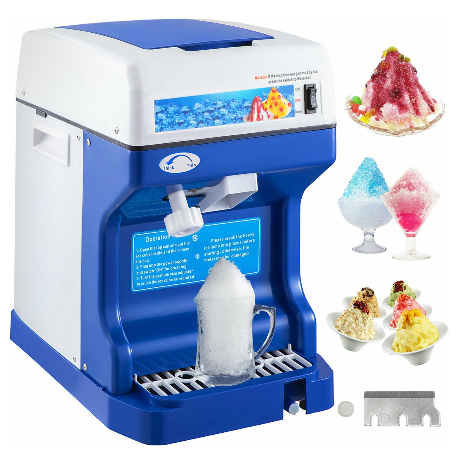 Máquina de Cono de Nieve y Hielo raspado 265 lbs/h, máquina trituradora de Hielo Comercial de Alta Resistencia, máquina trituradora de Hielo de Grosor Ajustable para granizados, daiquiris y Margarit