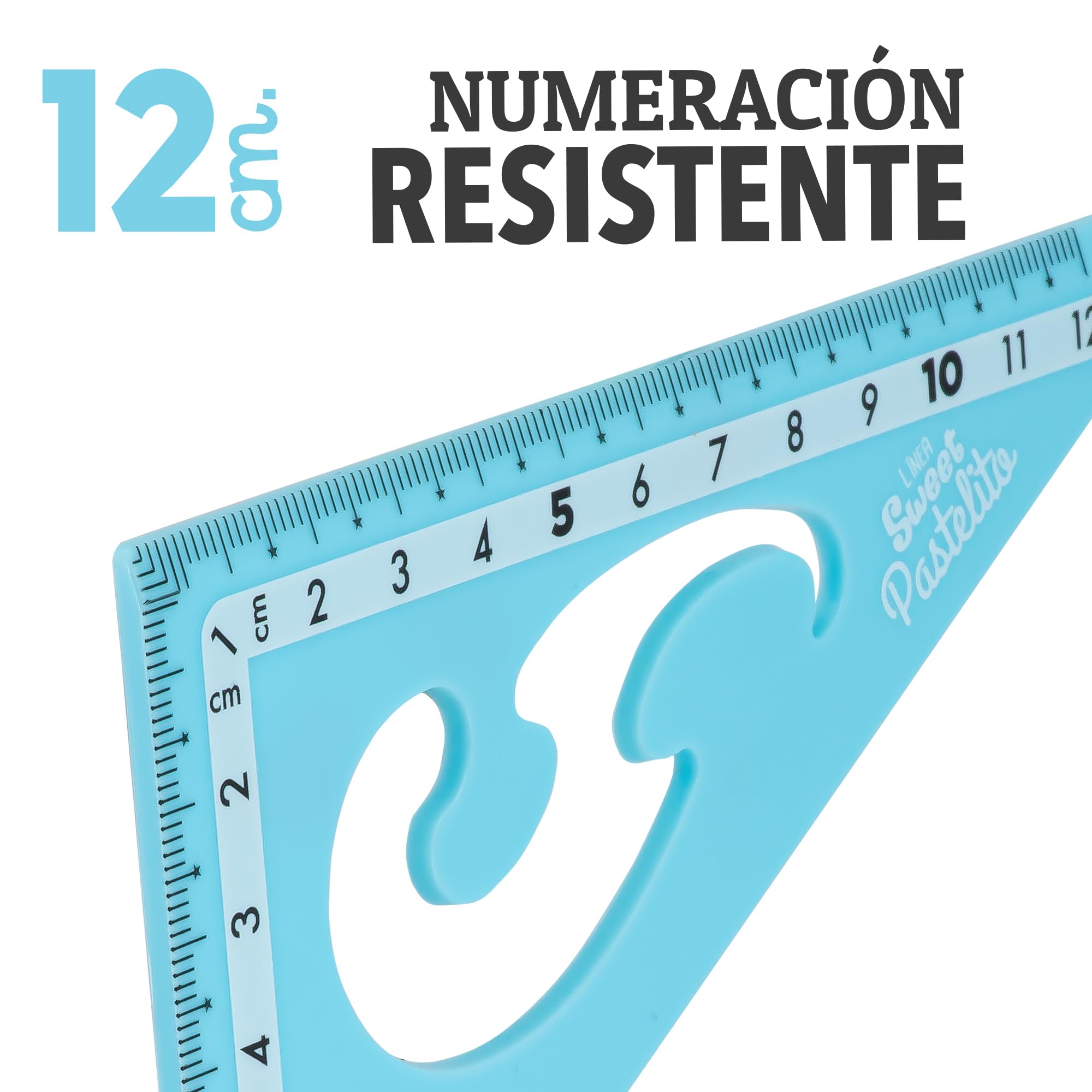 Quiet Plastic Rulers, Sweet Cake Rulers, Square Rulers, Measures from 9 to 30 cm, Pastel Colours, with Plastic Case - Image 3
