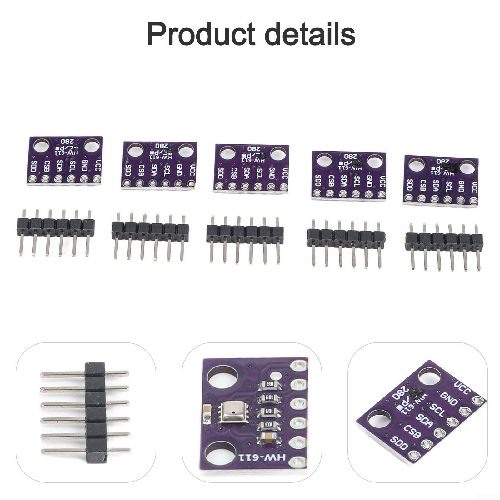 Módulo de sensor digital de temperatura, humedad y presión, para BME280 I2C para interfaz SPI, rango de -40 a 85C, compacto de 13 x 10 mm para electrónica de bricolaje, paquete de 5 (3.3 V)