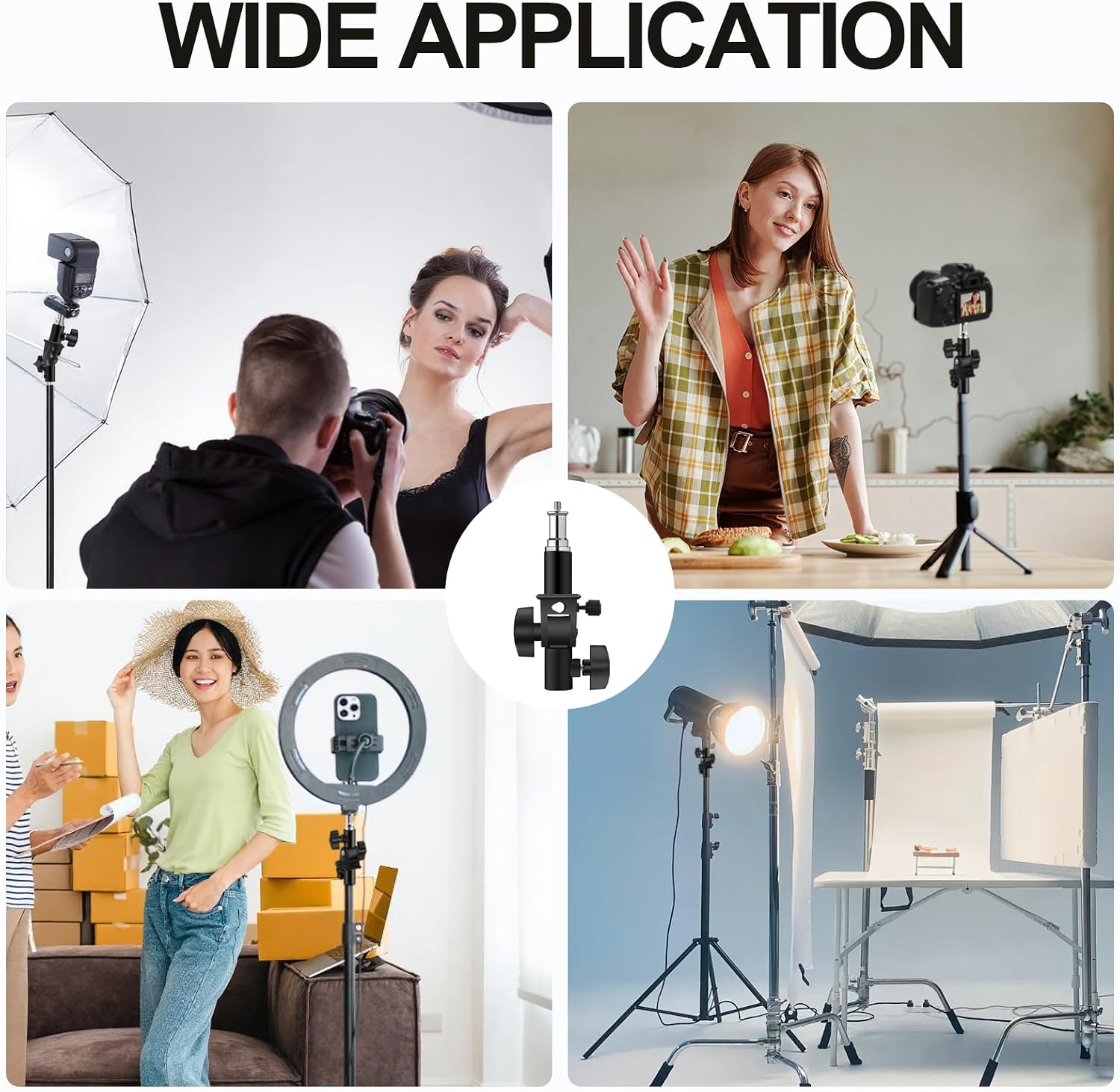 WELLMAKING U-Shape Camera Flash 180°Swivel Mount Bracket with Standard 1/4 to 3/8 inch Metal Male Screw Spigot Stud Compatible for Umbrella Softbox Reflector Holder Stand for Video Light Studio Light