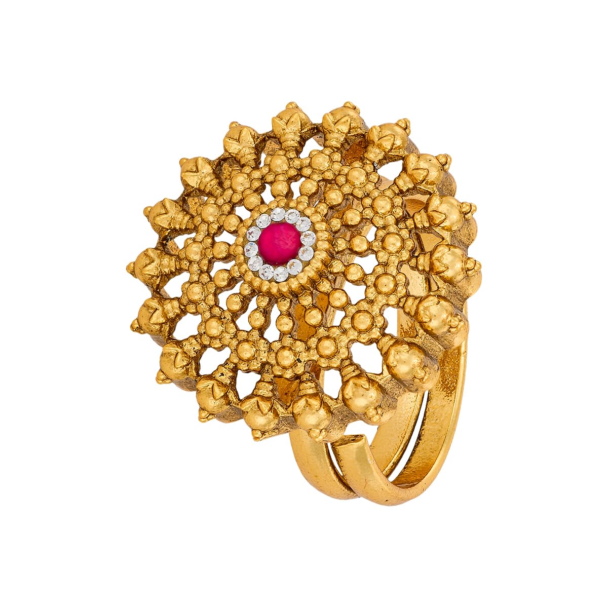 kushal's Fashion Jewellery Ruby Gold Plated Antique Adjustable Finger Ring for Women | Festive, Bridal & Occasion Wear - 467657-picture-16