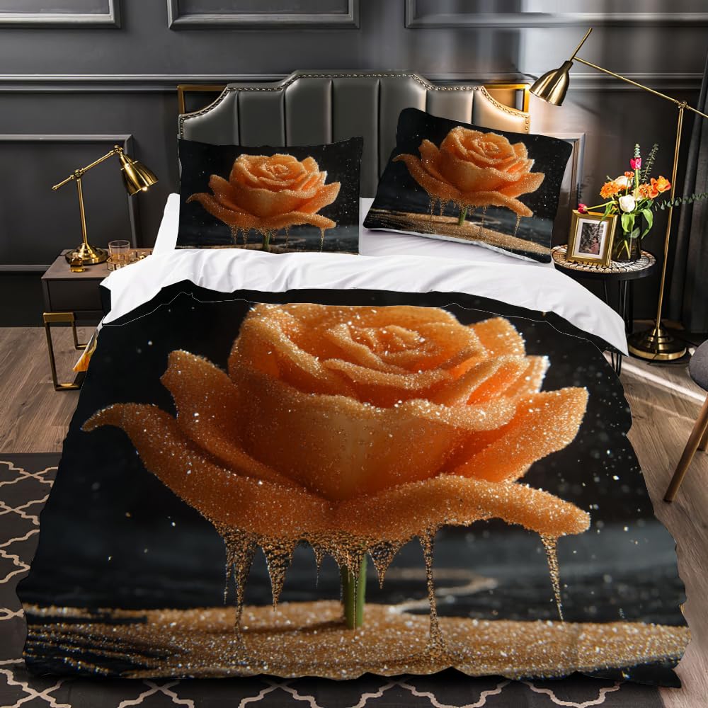 3D Printed Duvet Cover Rose Printed Luxury Duvet Cover Set Big Flowers Quilt Cover Bedroom Collection 3Pcs Double Size（200 x 200 cm ）