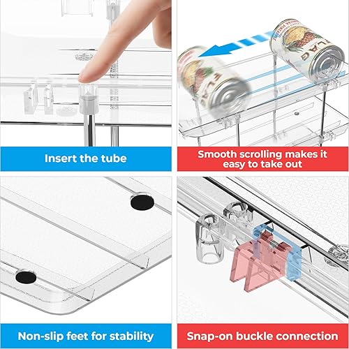 Miniatura 7 de Organizador de latas apilable de 5 niveles, soporte para alimentos enlatados para refrigerador con capacidad para 60 latas, combinación libre y