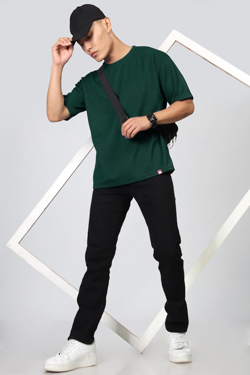 SHODOX® Mens Solid Dotted Unique Design Oversized Tshirt for Men - Round Neck Loose Fit Drop Shoulder Mens T-Shirt - Image 4