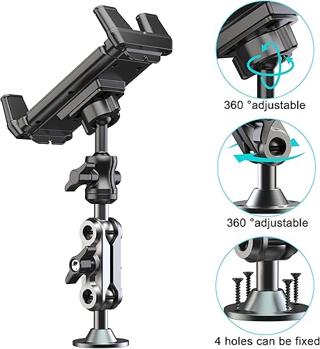 Miniatura 3 de Soporte de aluminio resistente para tableta, soporte para tableta, soporte de montaje en automóvil, soporte ajustable de 2 etapas de 360 para iPad