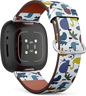 CJBROES Replacement Leather Watch Band, Compatible with Fitbit Versa 3 and Fitbit Sense of Wristband Bracelet Accessory - Animal