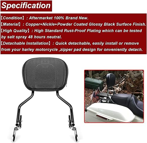 Miniatura 6 de Dasen Barra de sissy desmontable compatible con Harley Touring, respaldo del pasajero de liberación rápida, ajuste Touring Road Glide Street Glide