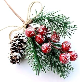 FUTERLY 10 Pcs Artificial Holly Stem and Red Berry,Pine Cones and Pine Branches,Christmas Picks and Sprays,Red Berries Christmas Decorations,Greenery Tree Picks for Birthday Wedding Halloween Decor