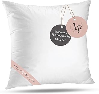LuxyFluffThrow Pillow Insert, 24x24 Inch, Square, Indoor Decorative Pillows, for Couch, Sofa or Bed, Cushion Sham Stuffer, Down and Feather Filled, with 100% Cotton Cover 233 Thread Count