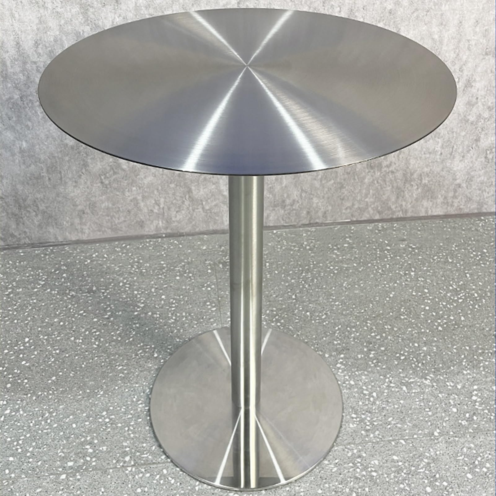 Tavolo da bar, tavolo da bistrot rotondo moderno con piano in acciaio inossidabile color argento e base robusta, tavolo da cocktail, altezza bancone, per pub, sala da pranzo, piccolo tavolo