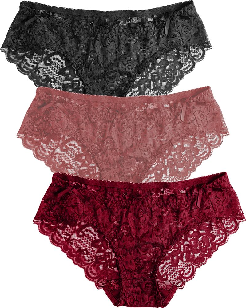 Pack of 3 Womens Lace Underwear Seamless No Show Bikini Panties Breathable Stretch Panties.