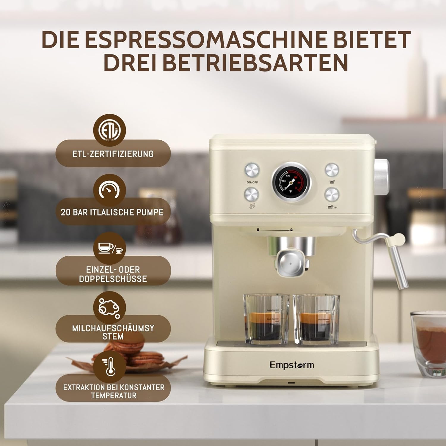 Ekspres z sitkiem 20 Bar Mały Ekspres do Espresso Profesjonalny Ekspres z Sitkiem do Kawy z Mocnym Spieniaczem do Mleka, Zbiornik 1,5L, Nadaje się do Oryginalnych Kapsułek Kawowych NS, Barista