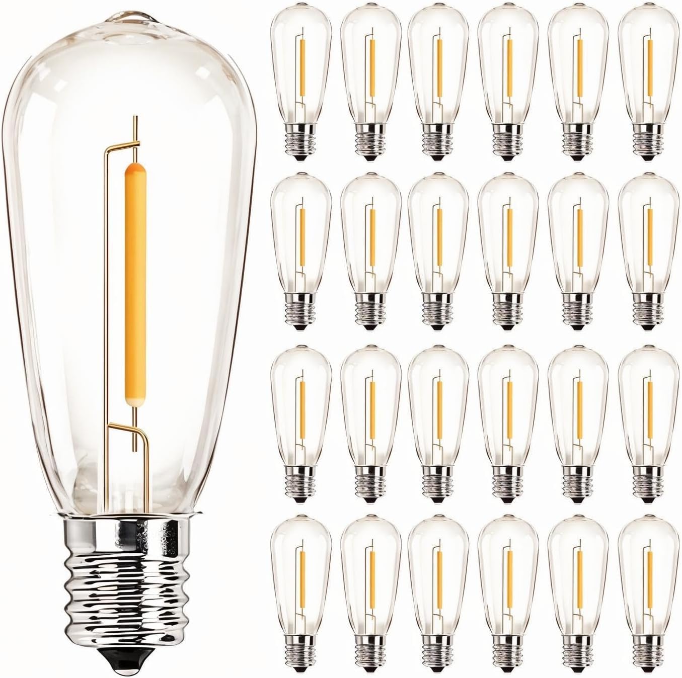 25 Pack ST40 Vintage LED Edison Bulbs, Shatterproof 0.6W Energy Efficient E17 LED Replacement Bulbs for Outdoor String Lights, E17/C9 Intermediate Base Bulb Waterproof, Warm White 2700K