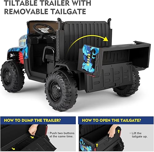 Miniatura 5 de JOYLDIAS Auto de 2 plazas y cama volquete, camión volquete alimentado por batería de 24 V, juguete para montar con control remoto de 2.4 G, 4 ruedas