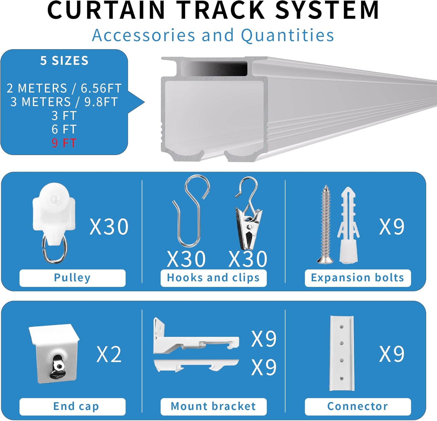 9FT Ceiling Curtain Tracks Ceiling Wall Mounted Heavy-Duty Aluminum Alloy Rails Room Divider Ceiling Curtain Track, Privacy Guard for Living Room Bedroom Room Shower Divider(White)