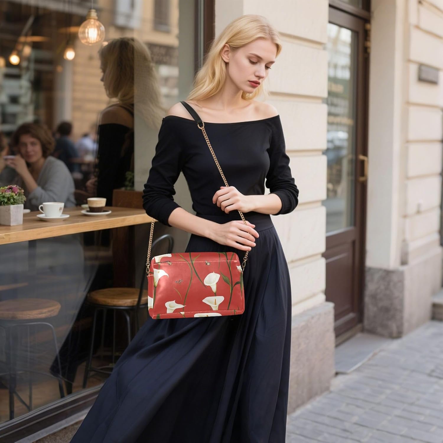 KLL Cartoon Calla Lily Red Fashion Small Crossbody Bag For Women Vegan Leather Women's Cross Body Purse Waterproof Shoulder Handbag For Travel