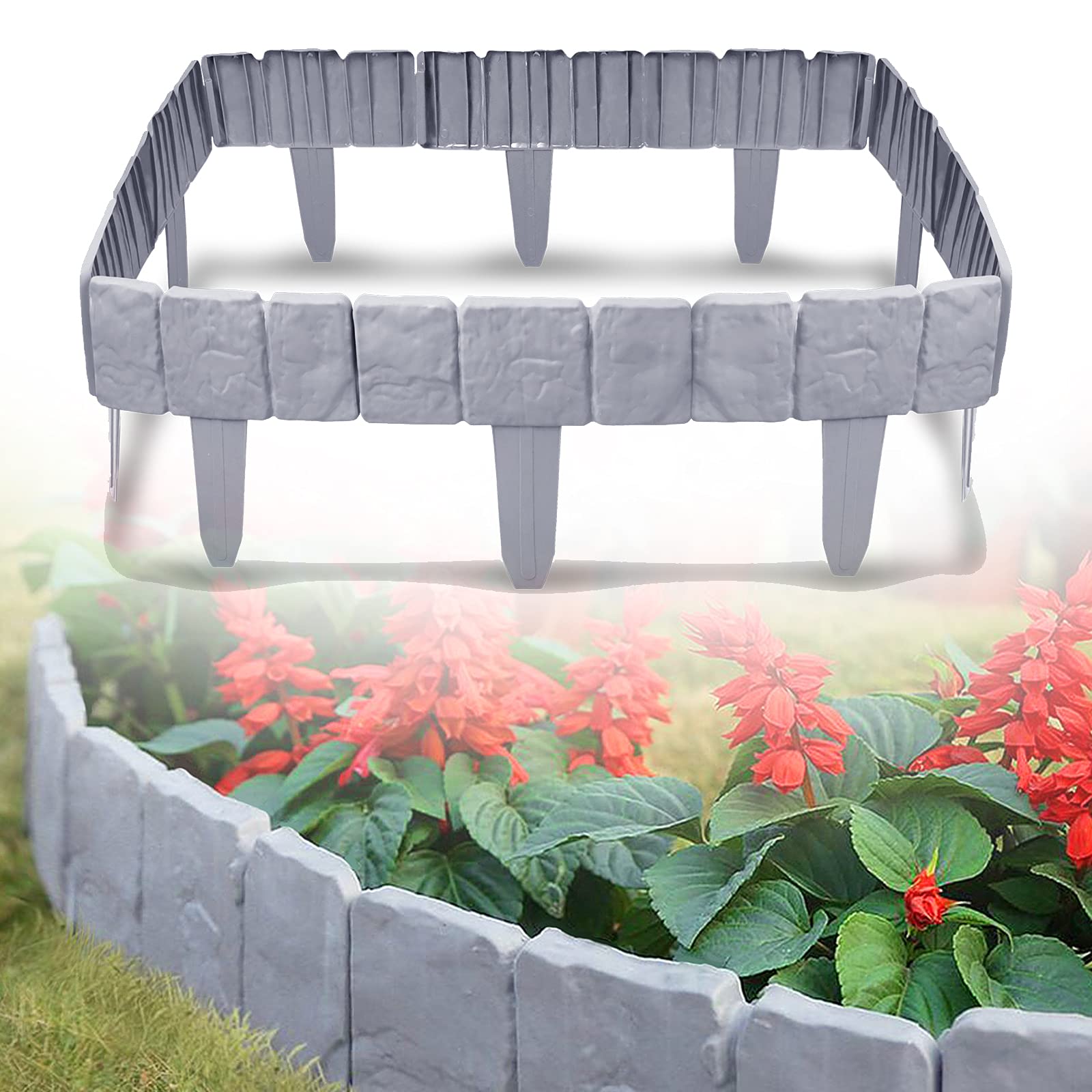 XMTECH Rasenkante Steinoptik Gartenbegrenzung Kunststoff