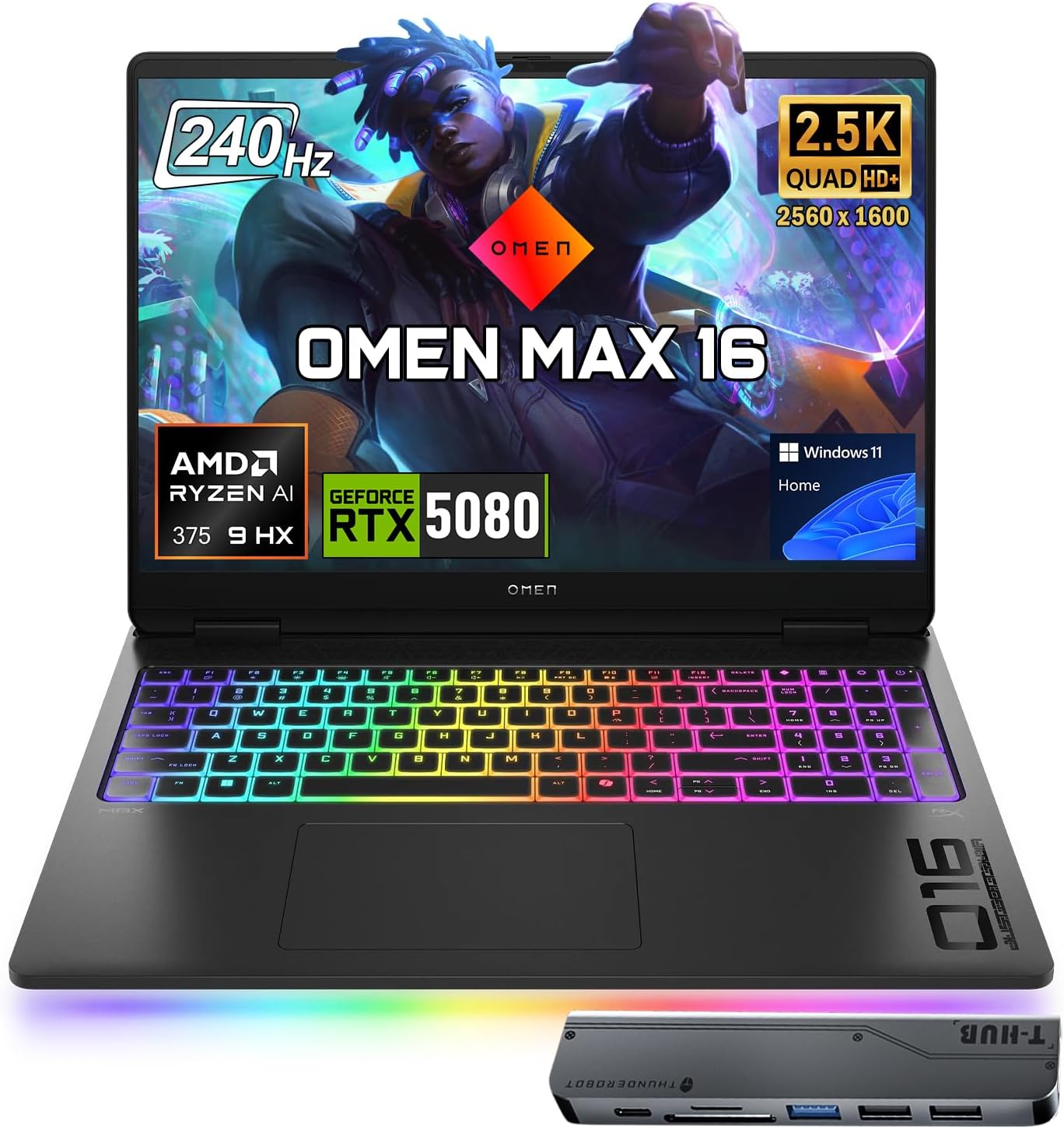 Omen Max 16" 240Hz Ryzen AI 9 HX 375 & 5080 Gaming Laptop, 64GB + 2TB | WQXGA (2560 * 1600) IPS Display, Omen Tempest Cooling Pro, Per Key RGB, Numeric Keypad, RJ-45, HDMI, Wi-Fi 7, Win 11 Home