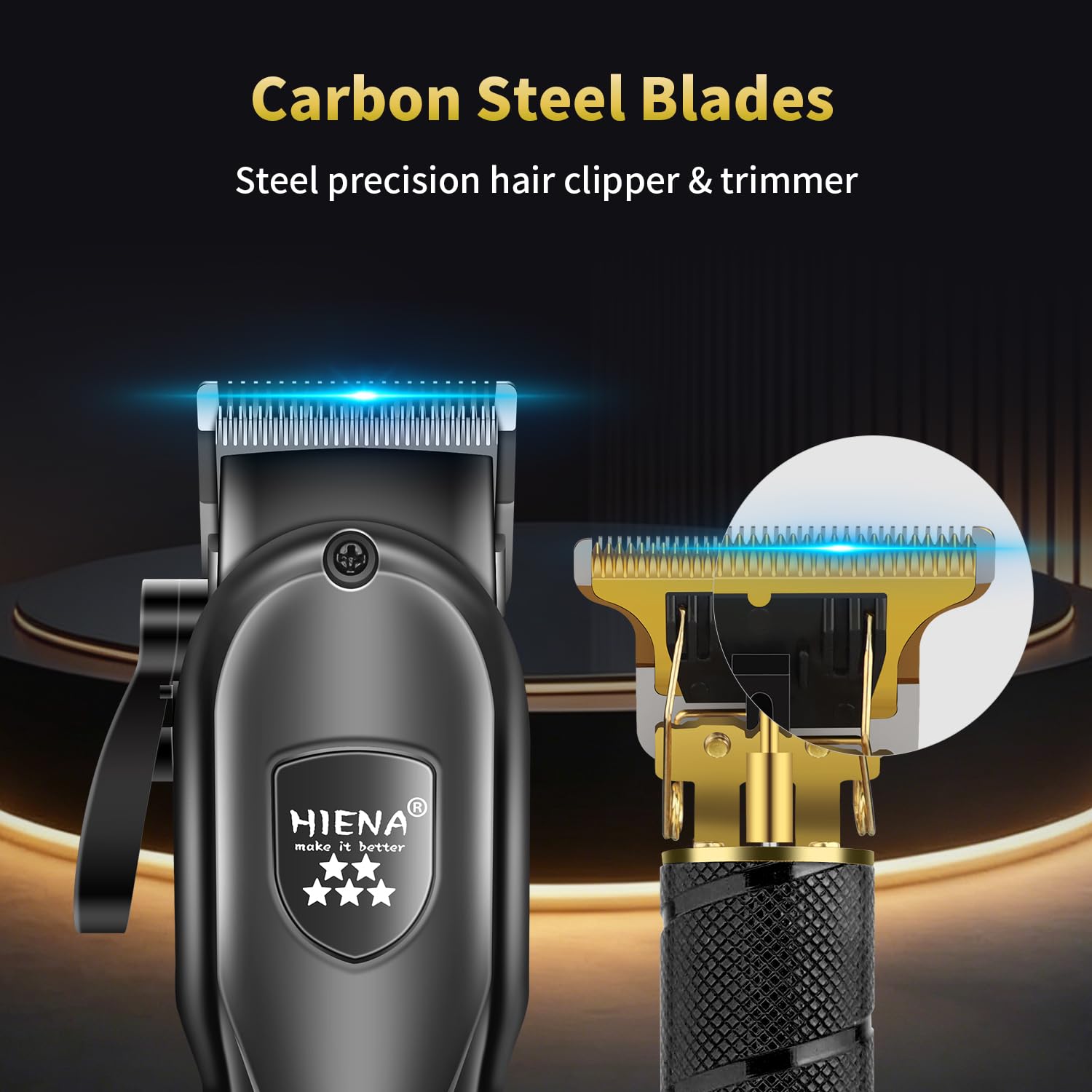 HIENA PRO Professionelles Haarschneidemaschine Set für Männer, Elektrischer Folienrasierer und Bartschneider, Kabelloser Friseurschneider mit LED-Anzeige, R-Typ Verstellbare Klinge, Haarschneide-Set