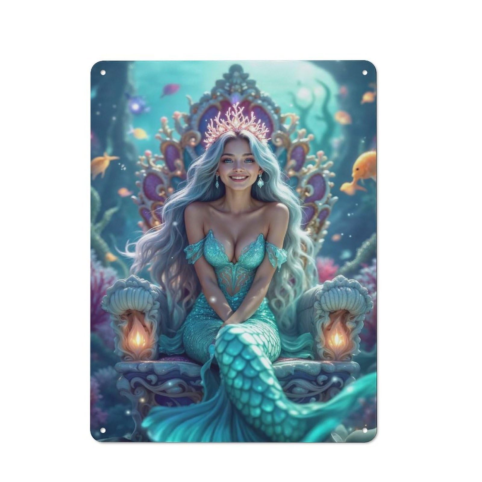 Junmoney Style-20 Mermaid Queen On Throne Rustic Metal Sign 40X30cm, Country Vintage Country Wall Plaque For Cottage, Kitchen, Hallway Or Breakfast Nook