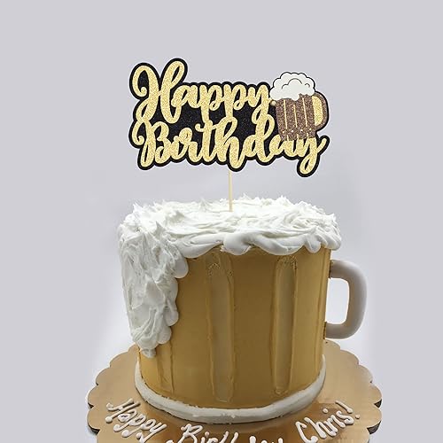 Miniatura 5 de Gyufise Taza de cerveza con purpurina para decoración de pastel de cumpleaños, decoración de pastel de cerveza Glorymoment con temática de