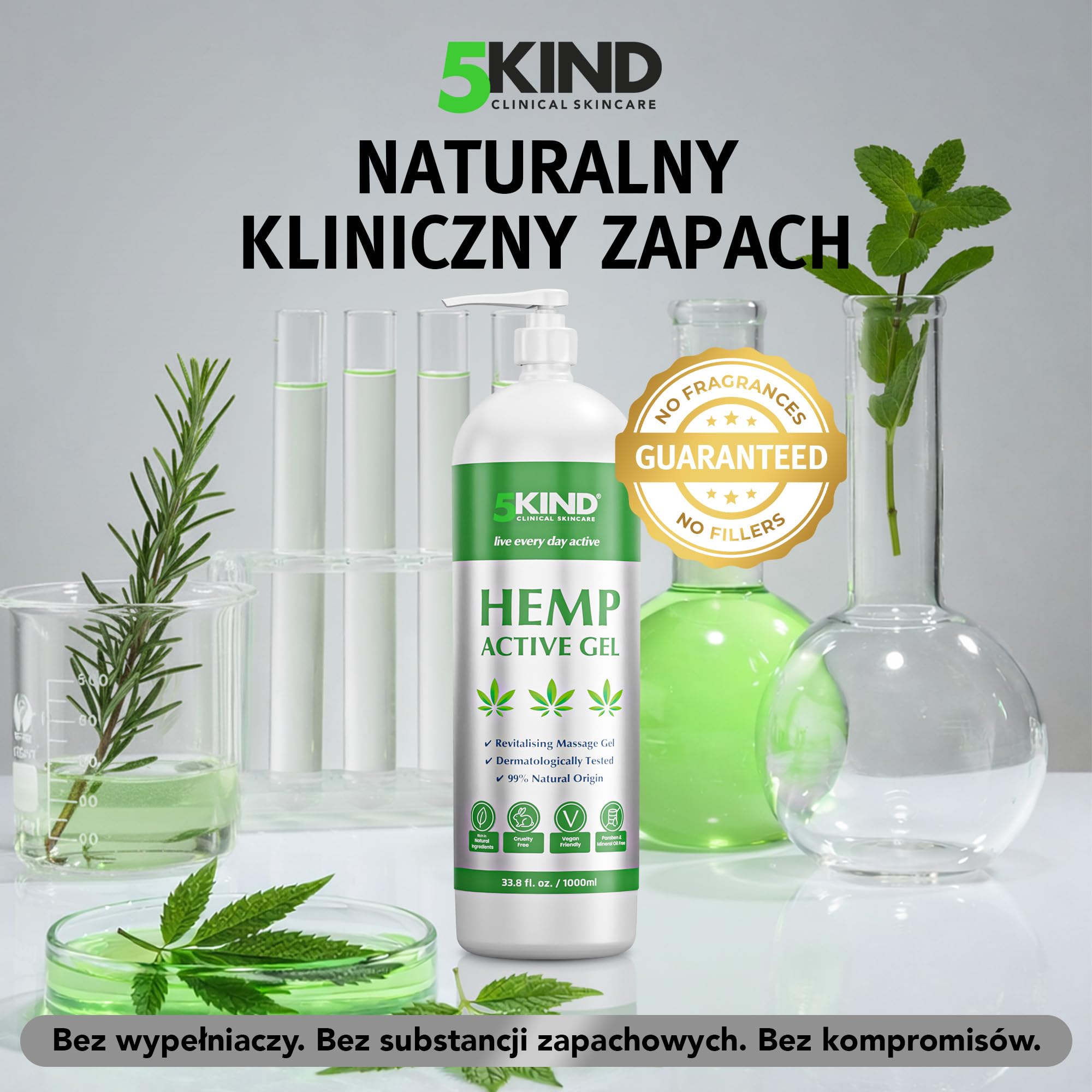 Aktywny Żel Łagodzący na Stawy i Mięśnie z Konopi - Bogata w Naturalne Ekstrakty Formuła Oleju Konopnego Firmy 5kind. Ukojenie dla Stóp, Kolan, Pleców, Ramion (1000 ml