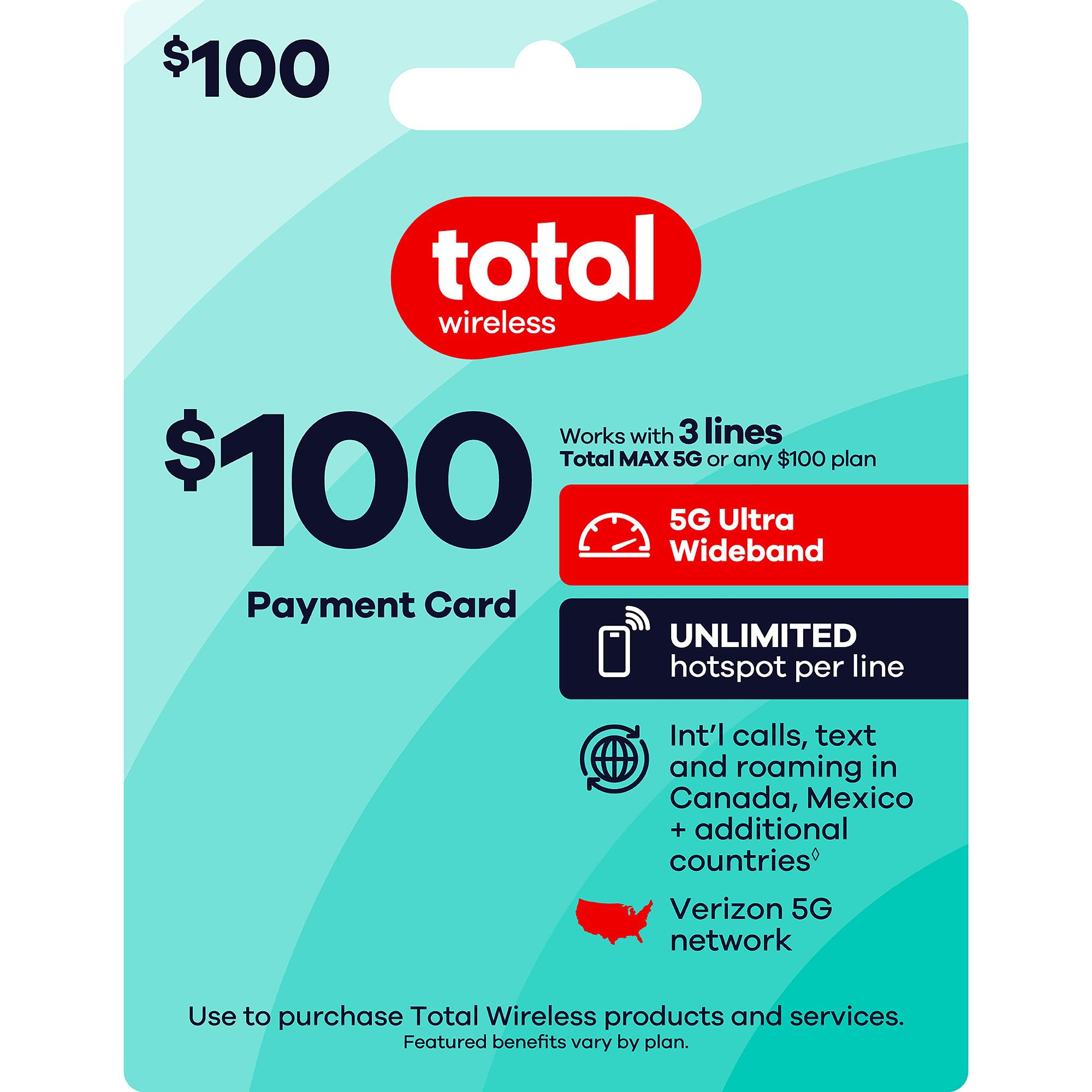 Total Wireless $100 Payment Card | Redeemable Value for Total Max 5G Plan