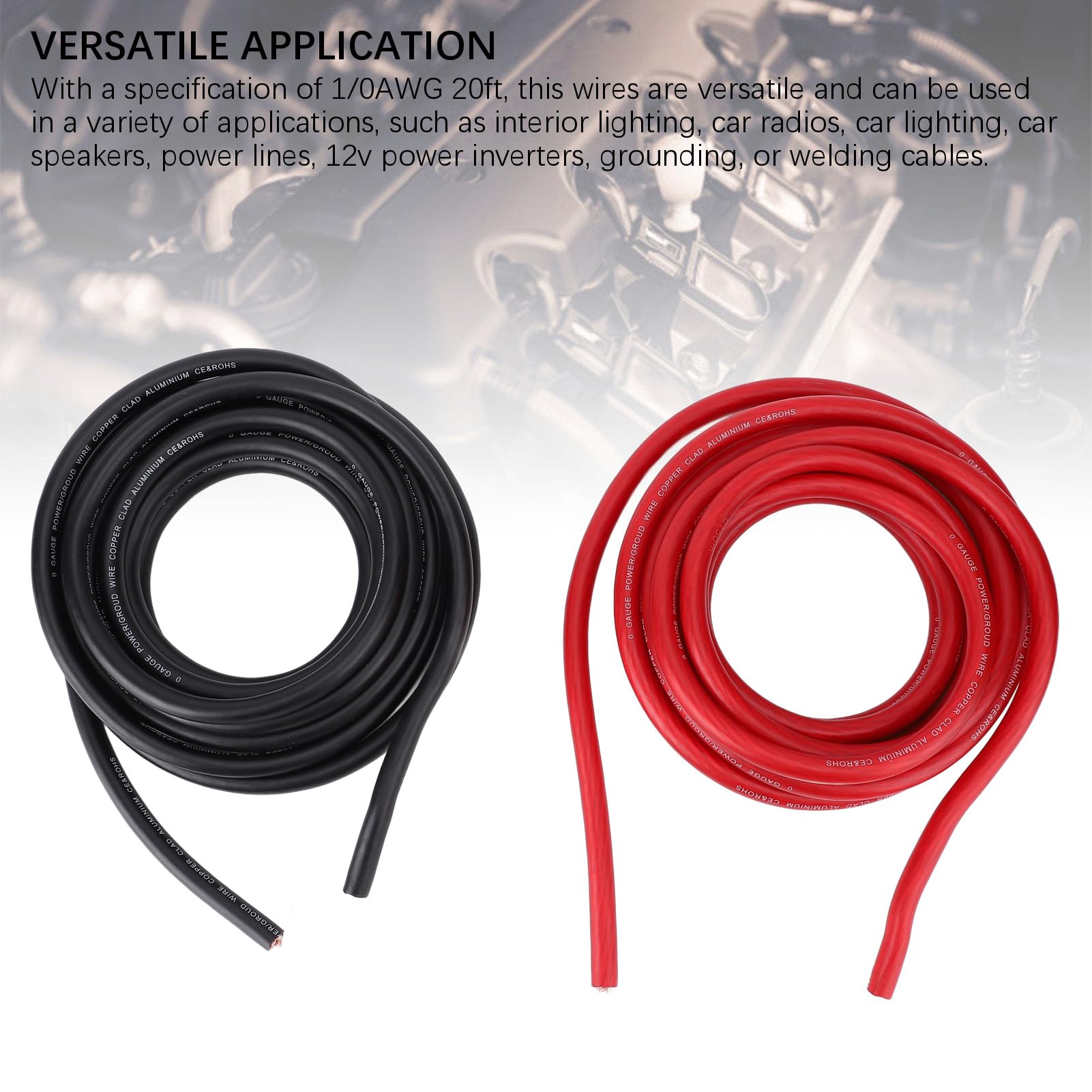 TARSHYRY Cable de Cobre para Tierra y Alimentación de 0 AWG, 20 Pies,