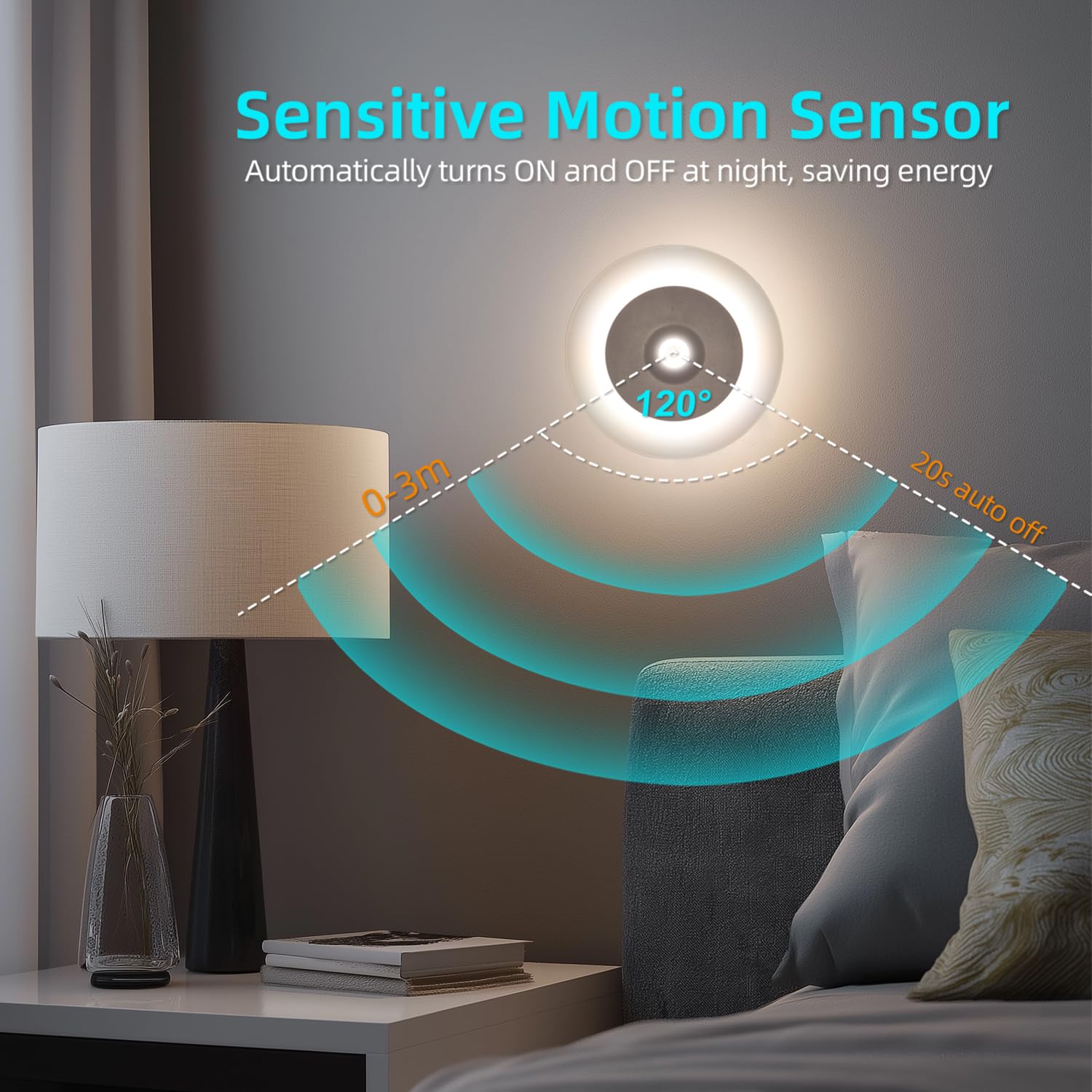 DAMI Luz nocturna recargable con sensor de movimiento para interiores, luz LED de 1200 mAh con 3 CCT (3000 K/4500 K/6500 K), regulables, magnéticas, para escaleras, pasillo, dormitorio (paquete de 2)