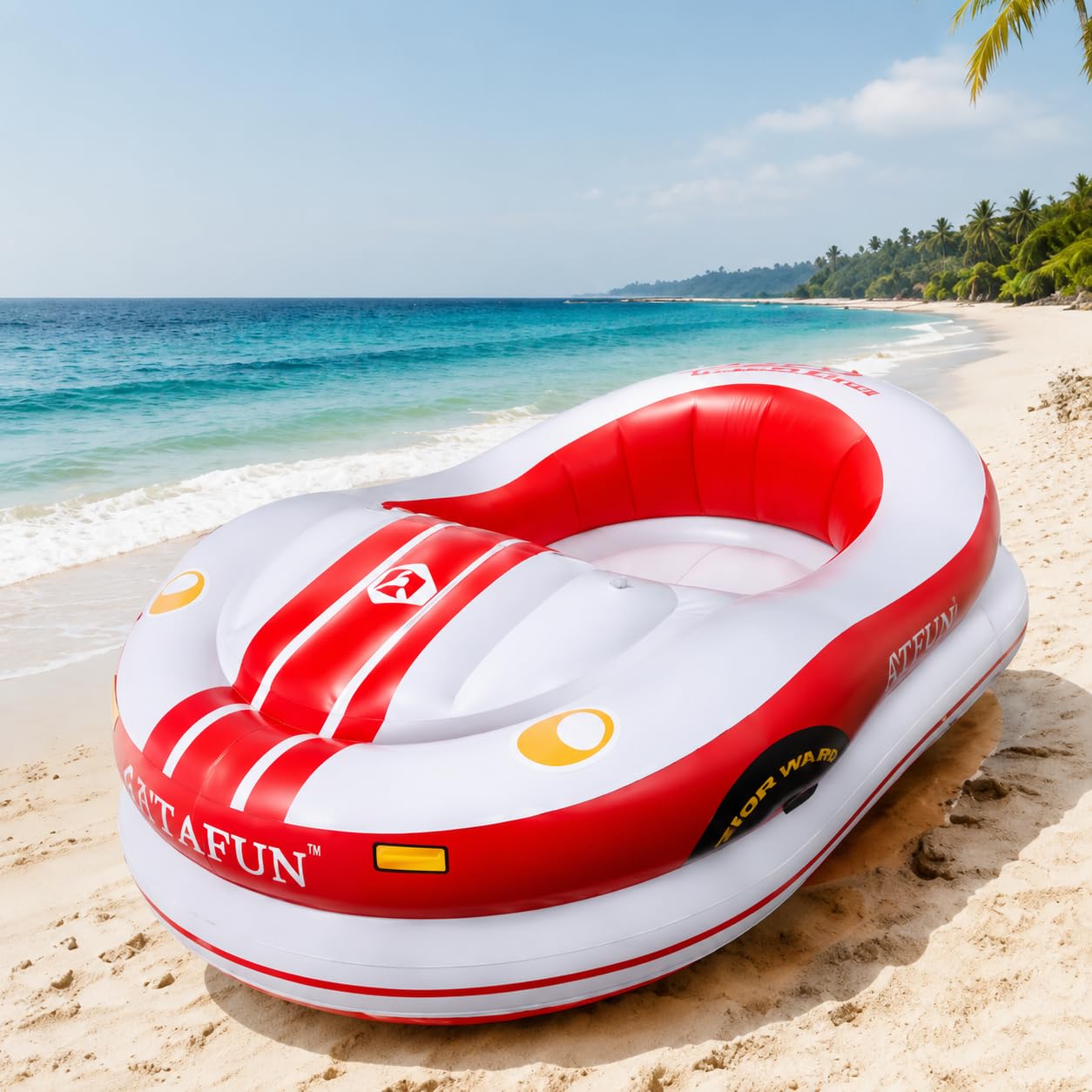 Elektrisches aufblasbares Wasserboot, motorisierter Float für Erwachsene Red | Einfache Richtungssteuerung, stabile Konstruktion, komfortabler Cockpitbereich, tragbares Zubehör, Pool Freizeitspaß