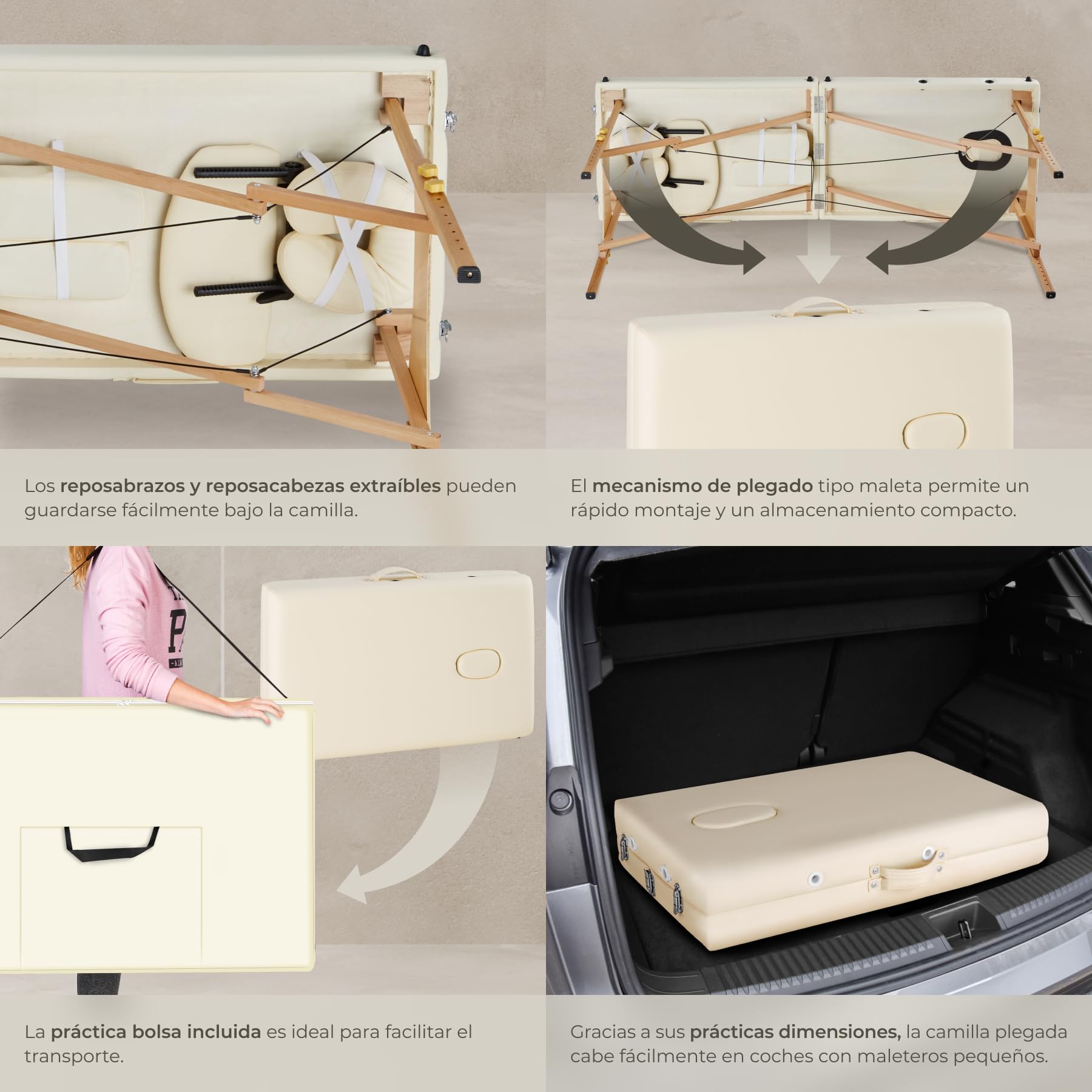 tectake® Camilla Masaje Plegable, Camilla Estética Profesional de Aluminio, Camilla Profesional para Fisioterapia, Quiromasaje, Tatoos, Reiki, Altura Ajustable, 2 Zonas, con Bolsa Transporte - Beige