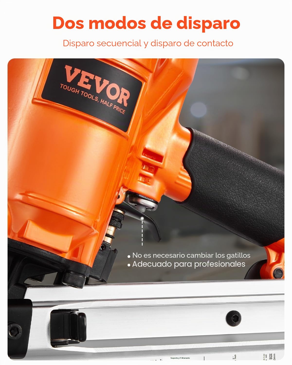 VEVOR Clavadora Neumática para Marcos, de 50 a 90 mm, con Cabezal Redondo 21 Grados, con Modos de Gatillo Doble y Ajuste de Profundidad, 80-120 PSI, para Marcos, Pisos y Cubiertas, 535 x 355 x 110 mm