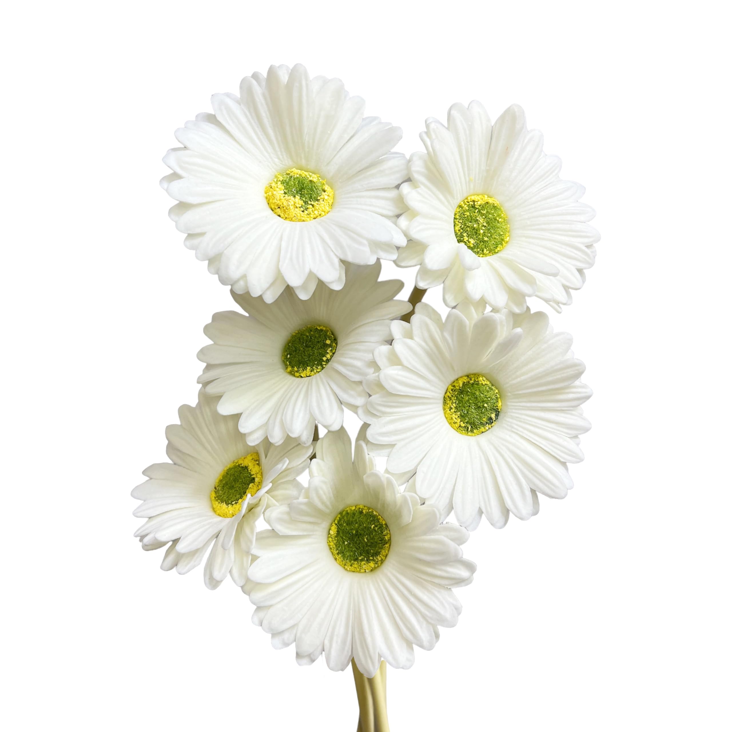 Cutefornia 15-Inch Real Touch Gerbera Daisy Artificial Flower Stems - Vibrant Home Decor, Set of 6 (White)