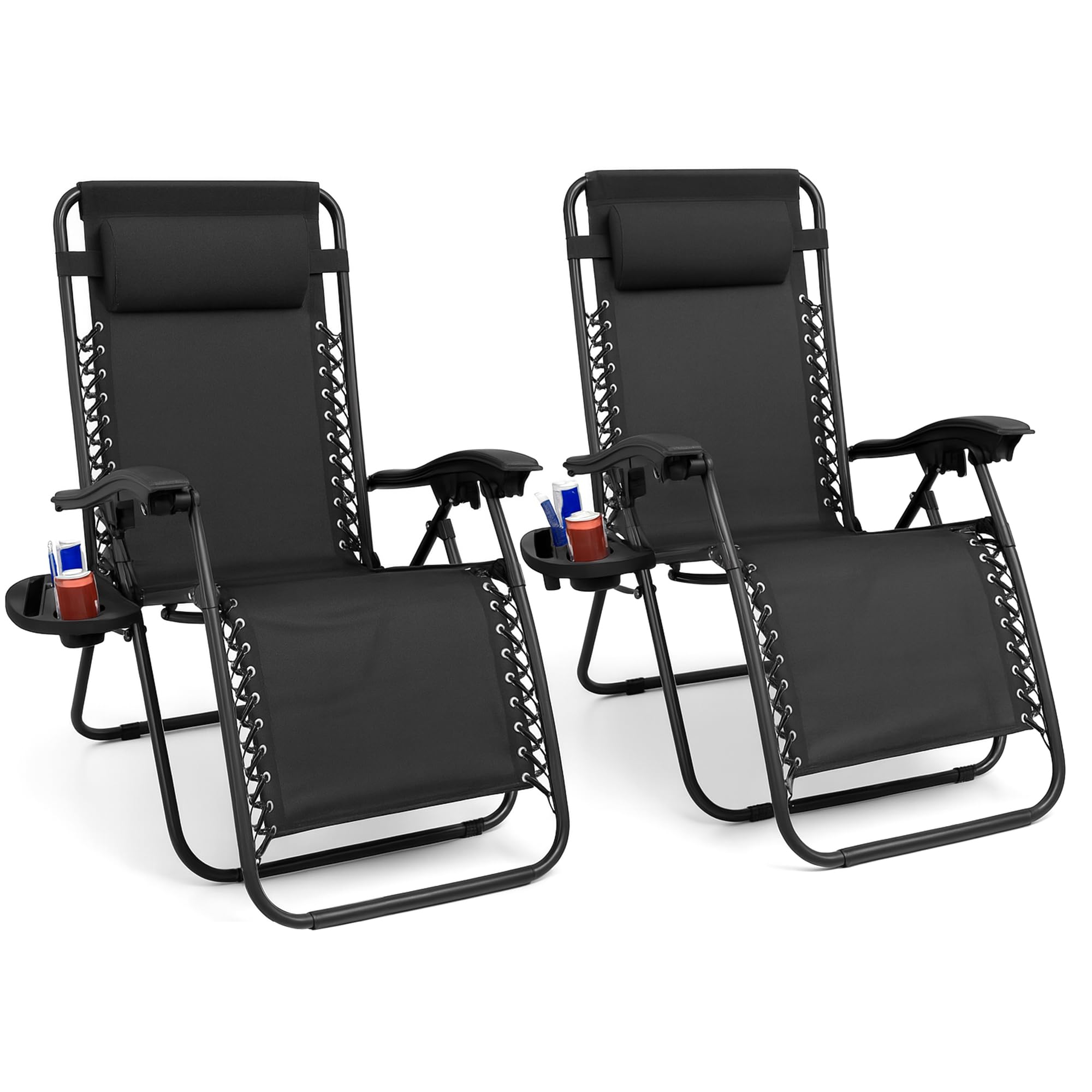 Sakusei Tools Zero Gravity Black Folding Garden Chair Sun Lounger Pack of 2