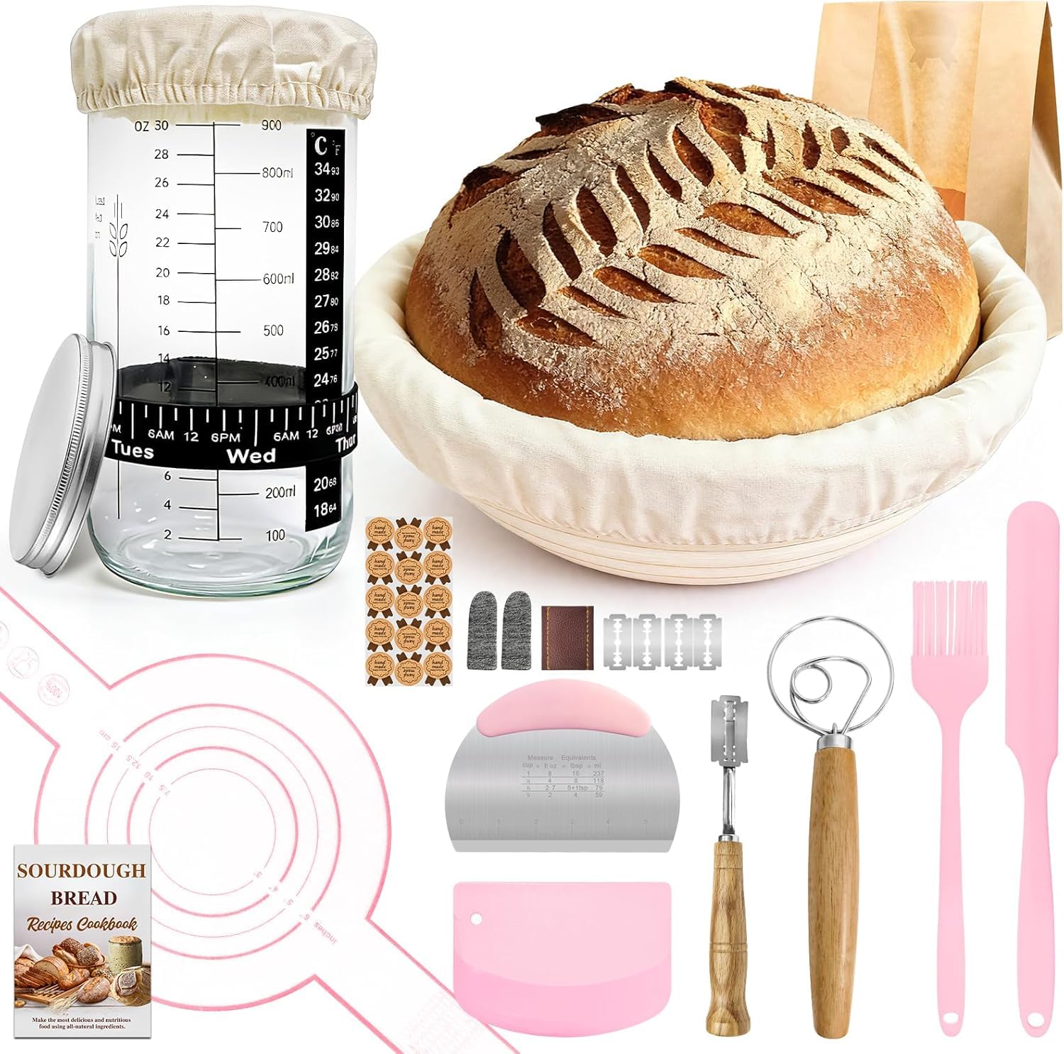 Banneton pour Pain Set, Banneton à Levage Artisanal, Panier à Levage en Rotin Naturel pour Pâte à Pain & Sourdough, Accessoire de Boulangerie Idéal pour la Maison et les Débutants