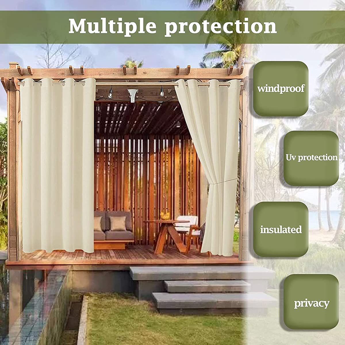 Rideau Extérieur pour Terrasse Pergola, Rideau Occultants avec Oeillet, Imperméables Rideaux Occultants Protection Anti-UV avec Oeillet, 1 Panneau Rideaux D'extérieur Silver Gray-500×270 cm