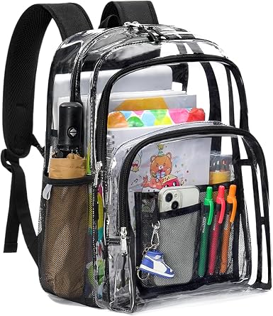 Double-Layer Clear Backpacks 17 Inch Large Clear School Book Bag