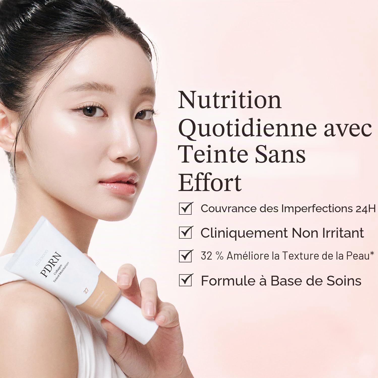 mixsoon PDRN Collagen Tinted Moisturizer No. 10 Ease - Base infusée de soin de la peau avec PDRN et peptides de riz - Brillance vibrante 24H et hydratation lumineuse - 10 nuances - Peau en verre