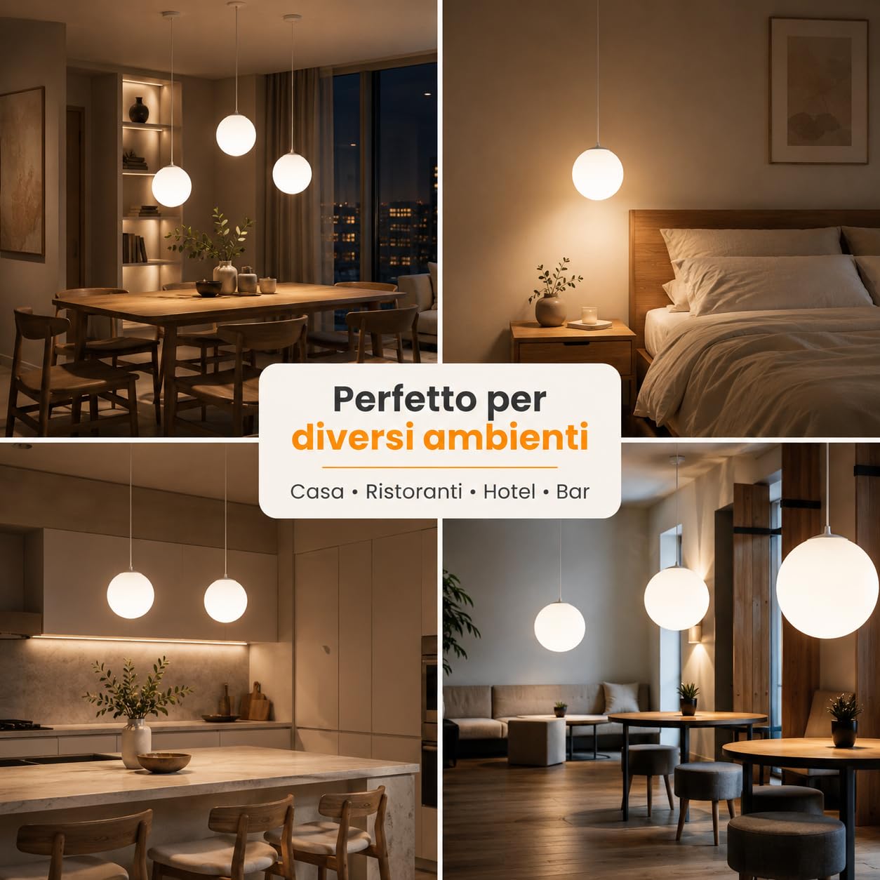Lampadario a Sospensione Sfera Ø30 cm E27 Moderno Nordic Minimal | Diffusore Opalino in PE | Design Elegante per Soggiorno Cucina Hotel Ristorante | Bianco
