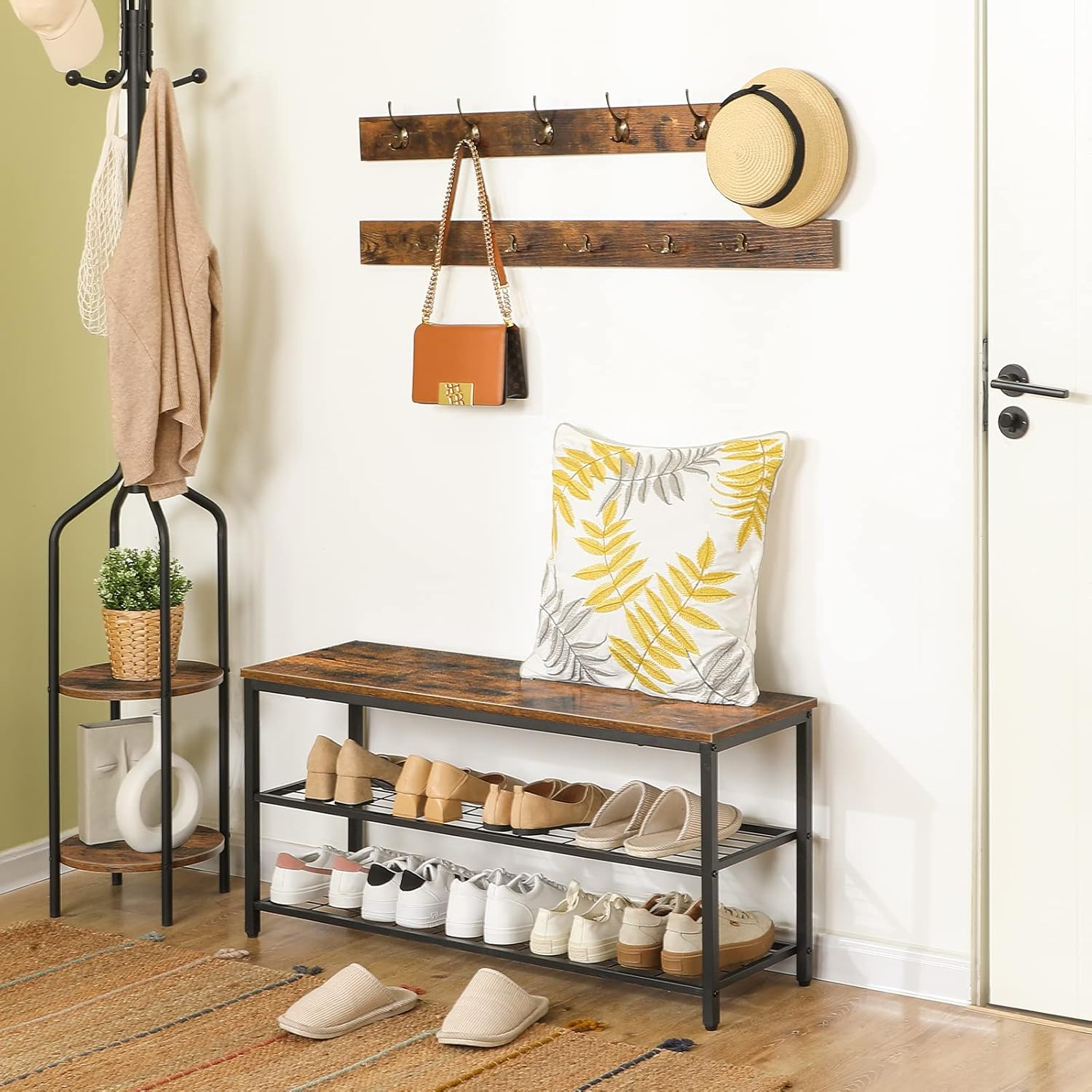 HOOBRO Hall Tree with Bench and Coat Rack Shoe Bench, Entryway Bench with Coat Rack, Hall Tree with Shoe Bench Coat Hat Bag Hanging Organizer, for Foyer, Front Door BF05MT01-BF071MT01G1