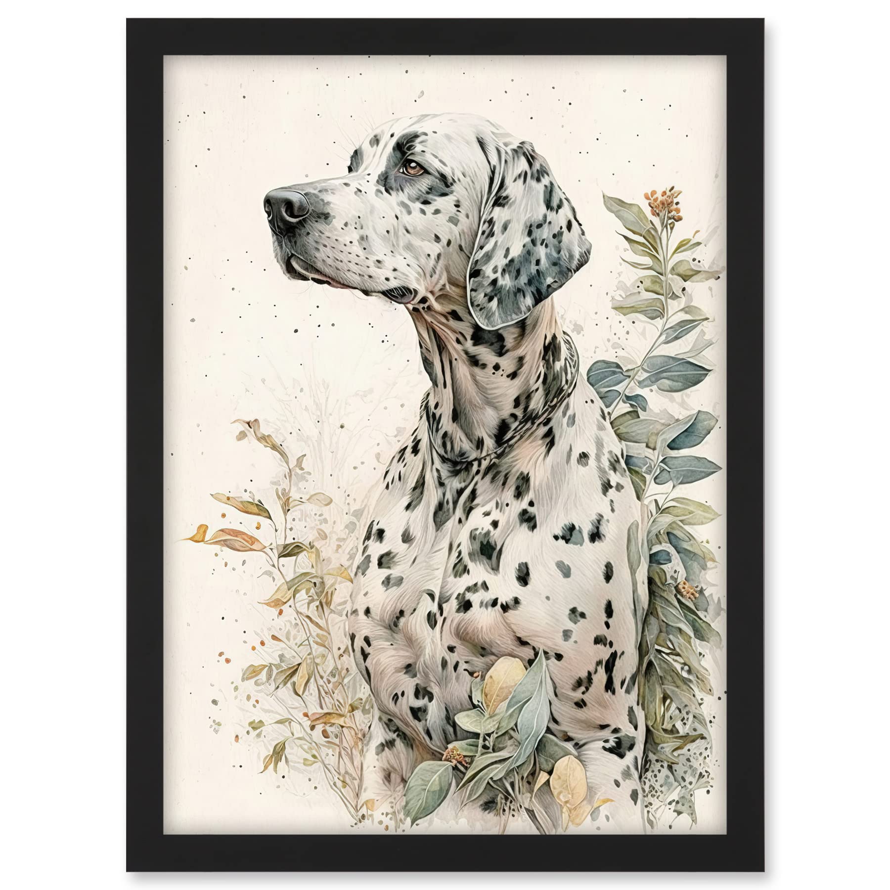 Artery8 Dalmatian Dog in Field Soft Watercolour Pencil Portrait Illustration Artwork Framed A3 Wall Art Print