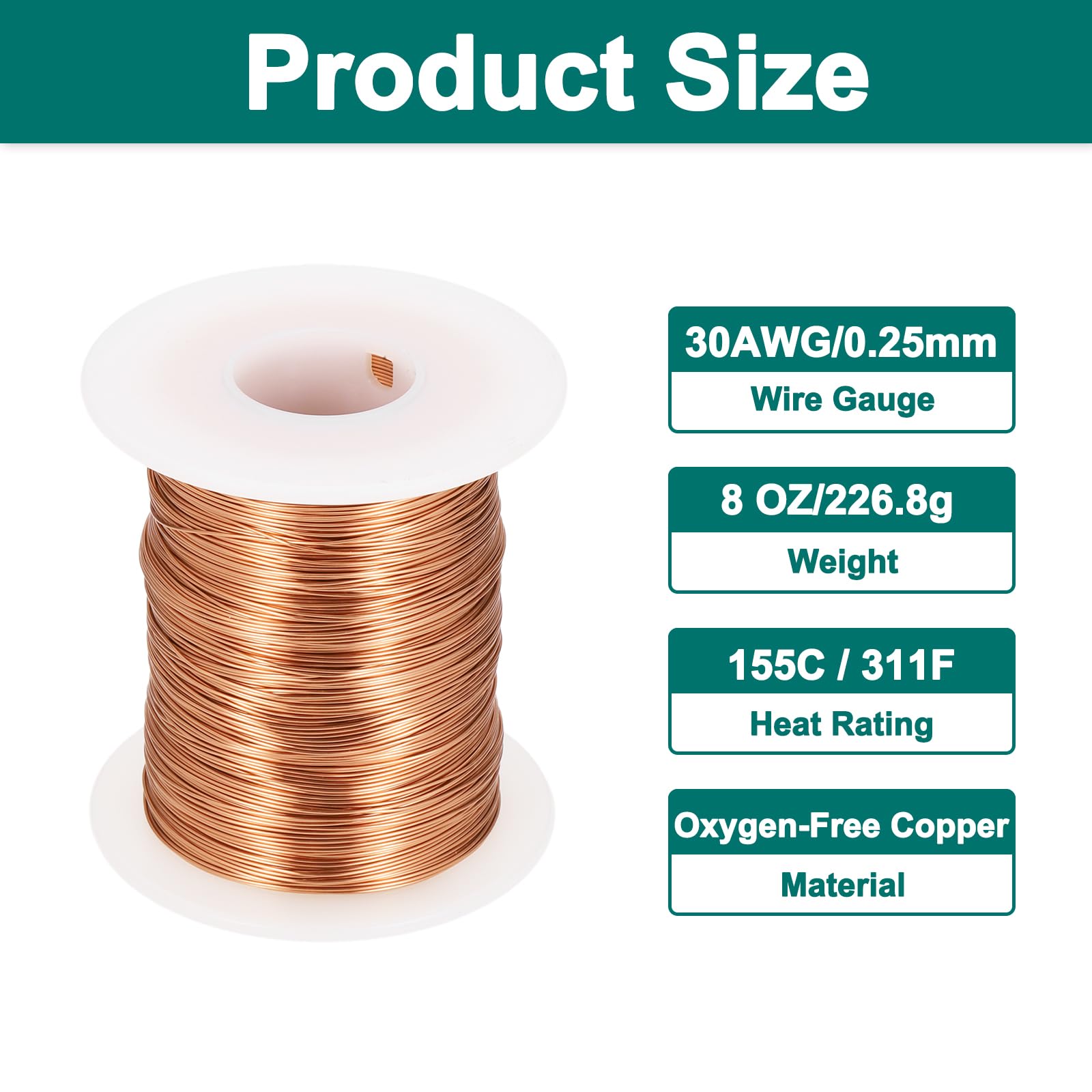 QUARKZMAN Alambre Esmaltado 30 AWG, Cobre Calibre 30 8 Oz Bobinas Magnéticas Transformadores Grado F 155°C