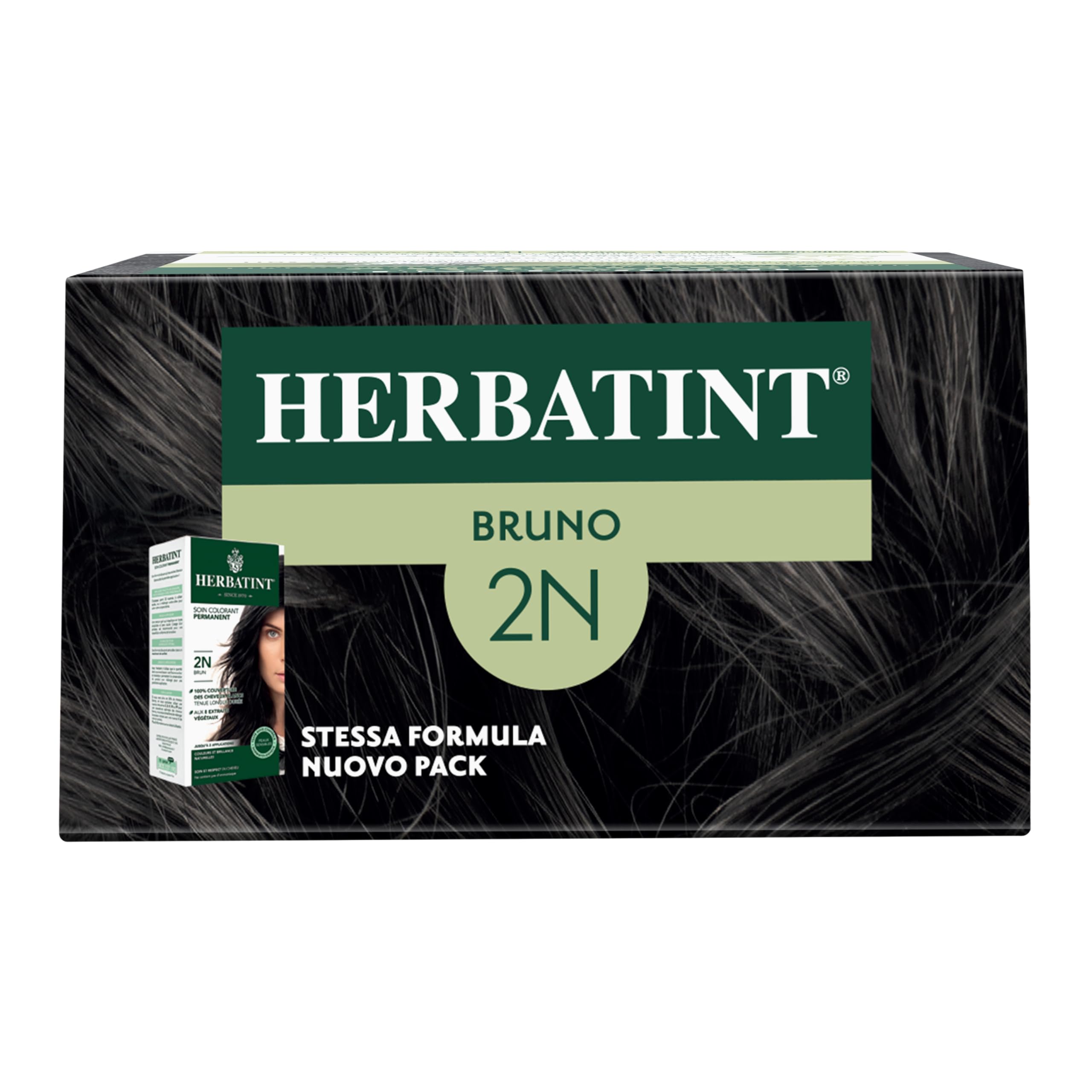 Herbatint Trwały żel do farbowania włosów 2N brązowy - 170 ml | bez amoniaku, 100% białe włosy | dla wrażliwej skóry, z 8 naturalnymi ekstraktami organicznymi