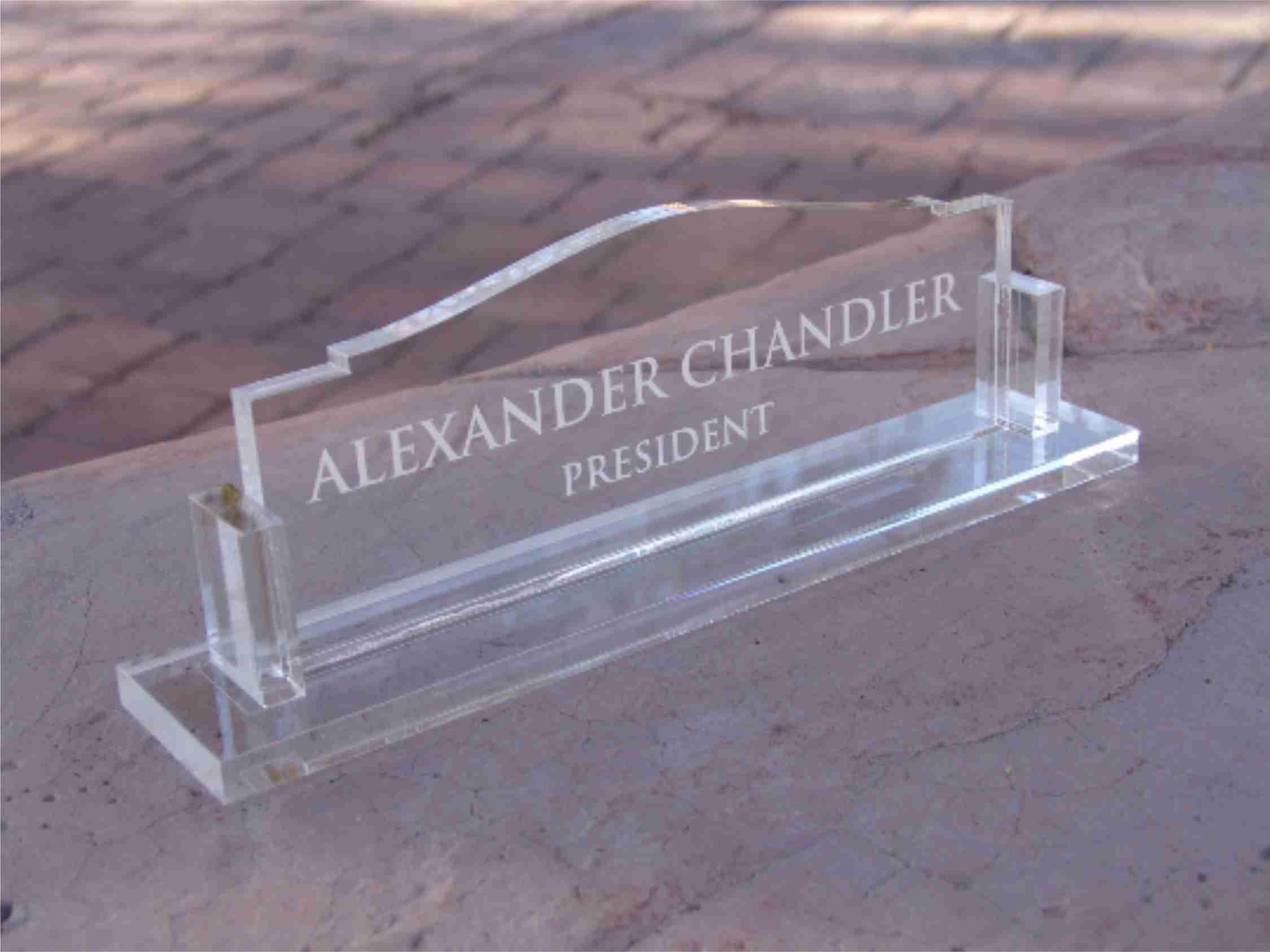 Personalized Office Desk Name Plate Glass Like Acrylic Custom (10" x 2" x3.975")