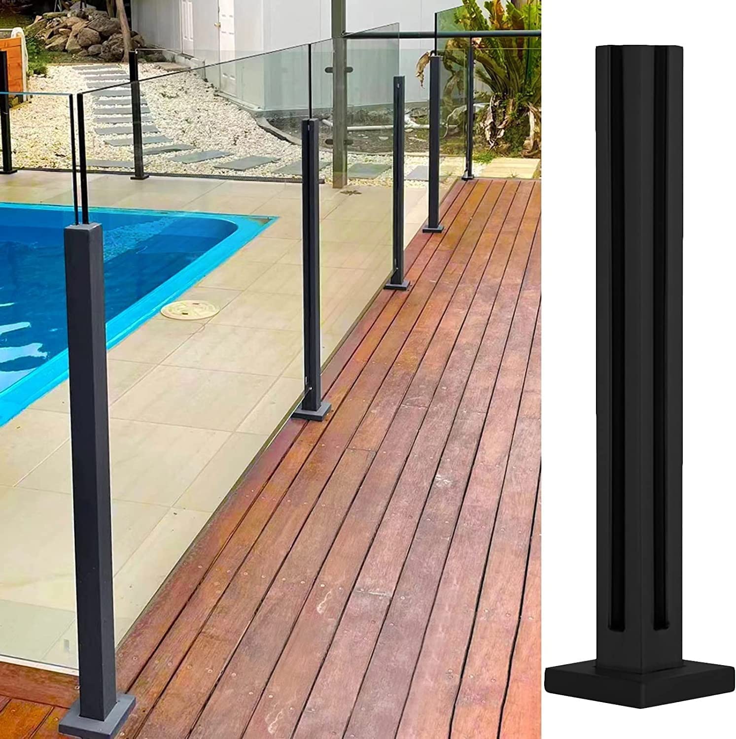 Poteau de balustrade en verre noir pour garde-corps de balcon et escalier