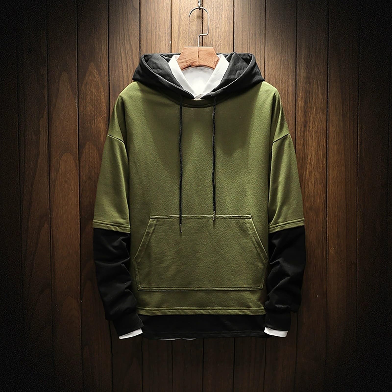 Sudaderas con Capucha Corta Sudadera Oversize Estilo Patchwork para Hombre, Nueva Otoño Juveniles (Blackish Green, XL) Ropa De Verano Chaquetas Hombre Camiseta Ciclismo Boxeo Muscle Fit