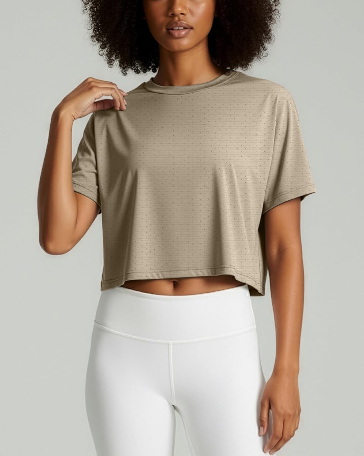 Real Essentials 5 Pack: Women's Dry-Fit Breeze Tech Crop Tops – Short Sleeve Athletic Workout, Yoga Tees (Available in Plus)
