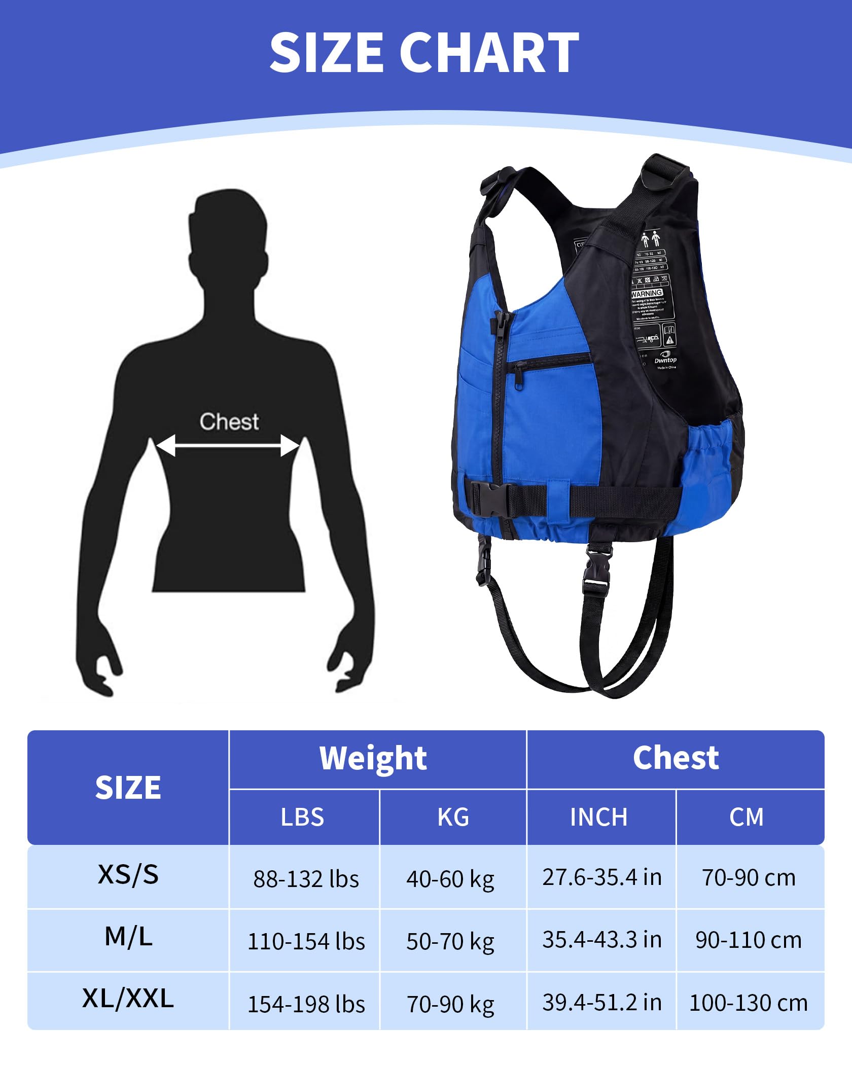Owntop Adult Buoyancy Aid Adjustable 50N Unisex Swimming Vest with Pockets Swimming Jacket for SUP Kayak Fishing Canoe Sailing - 4